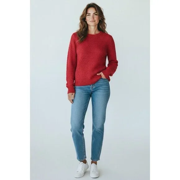 Banana Republic Textured Knit Sweater Women’s Small – Red Rayon Cotton Blend - Picture 2 of 5